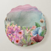 野生カラフルの花の間の蝶のキス ラウンドクッション (裏面)