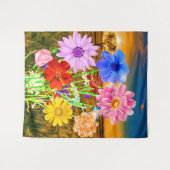 野生カラフルの花(夏の夕日) -フローラ タペストリー (正面(横))