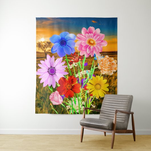 野生カラフルの花(夏の夕日) -フローラ タペストリー (インサイチュ)