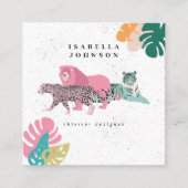 野生カラフル動物と熱帯離れのQRコード スクエア名刺 (正面)