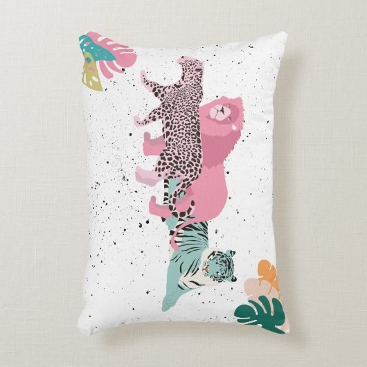 野生カラフル動物と熱帯離れ アクセントクッション (正面(垂直))