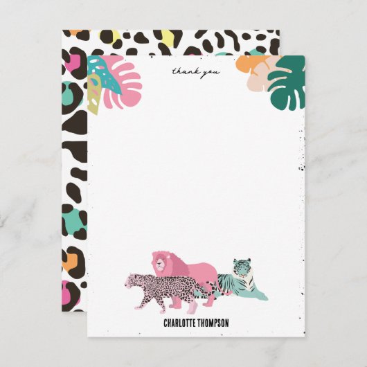 野生カラフル動物と熱帯離れ サンキューカード (正面/裏面)