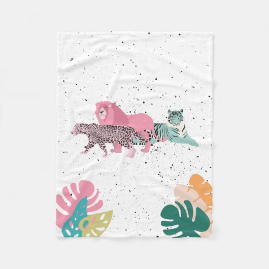 野生カラフル動物と熱帯離れ フリースブランケット (正面)