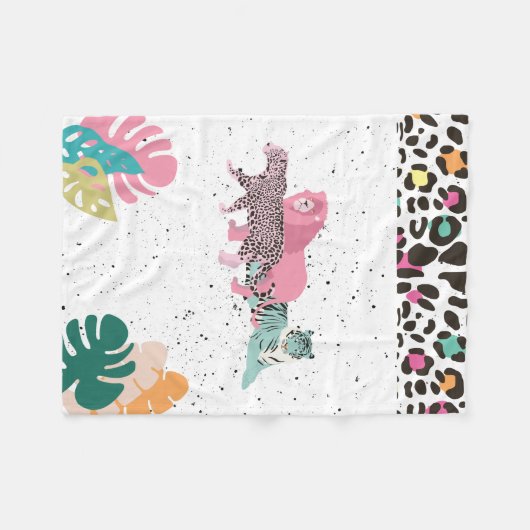 野生カラフル動物と熱帯離れ フリースブランケット (正面(横))