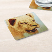野生カラフル動物 – ライオン、カスタム型コースター スクエアペーパーコースター (アングル)