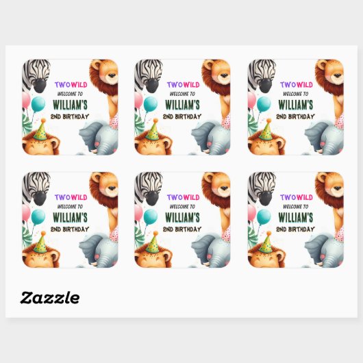 野生クールの2歳の誕生日に動物園のゼブラサファリ スクエアシール (シート)