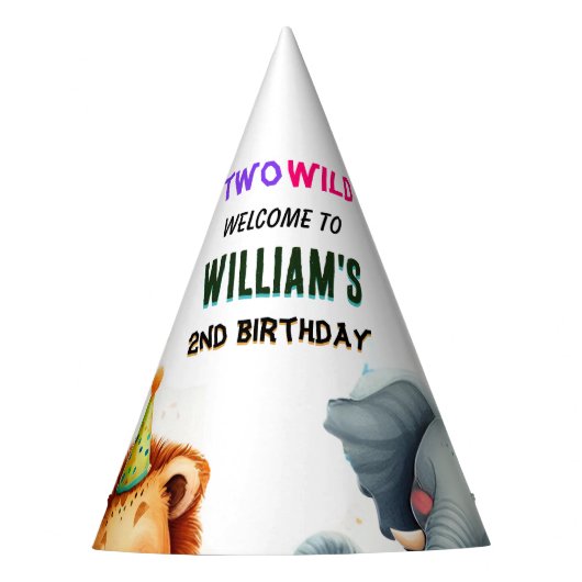 野生クールの2歳の誕生日に動物園のゼブラサファリ パーティーハット (正面)