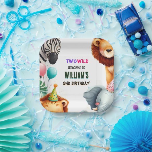 野生クールの2歳の誕生日に動物園のゼブラサファリ ペーパープレート (パーティー)