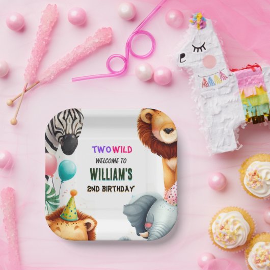 野生クールの2歳の誕生日に動物園のゼブラサファリ ペーパープレート (パーティー)