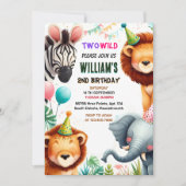 野生クールの2歳の誕生日に動物園のゼブラサファリ 招待状 (正面)