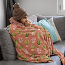 野生サボテンのパターン フリースブランケット