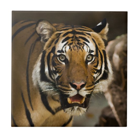 野生シベリアのタイガーの水絵画色の効果 タイル (正面)