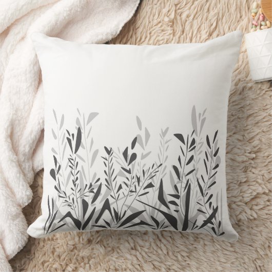 野生シンプルの植物の白黒の模様 クッション (ブランケット)