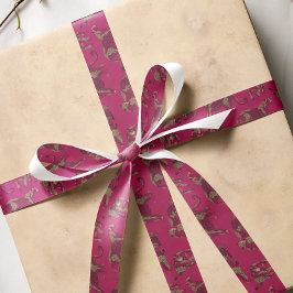 野生ジャングルヒョウパターン（の模様が）あるピンク サテンリボン