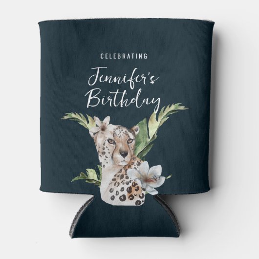 野生ジャングルヒョウ動物誕生日 缶クーラー (正面)