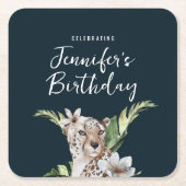 野生ジャングルレオパード成人誕生日パーティー スクエアペーパーコースター (正面)