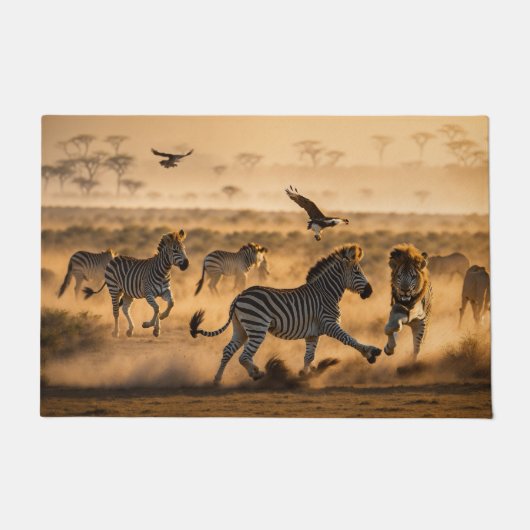 野生ストライプの威厳のあるZebra Family ドアマット (正面)