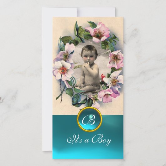 野生バラ及びアクアブルージェムモノグラム 案内状 (正面)