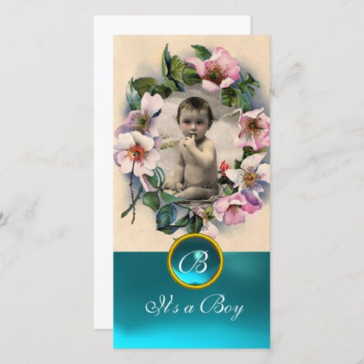 野生バラ及びアクアブルージェムモノグラム 案内状 (正面/裏面)