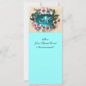 野生バラ及びブルーリボン写真テンプレートモノグラム 招待状 (裏面)