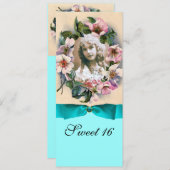 野生バラ及びブルーリボン写真テンプレートモノグラム 招待状 (正面/裏面)