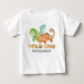 野生パーソナライズされたの1恐竜の誕生日 ベビーTシャツ (正面)