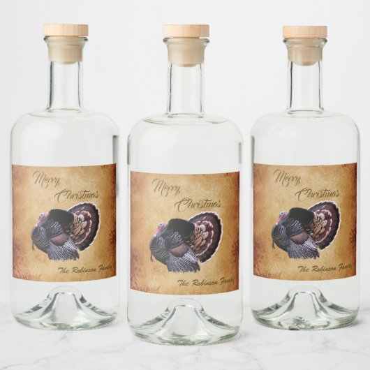 野生パーソナライズされた七面鳥メリークリスマス リキュールボトルラベル (ボトル)