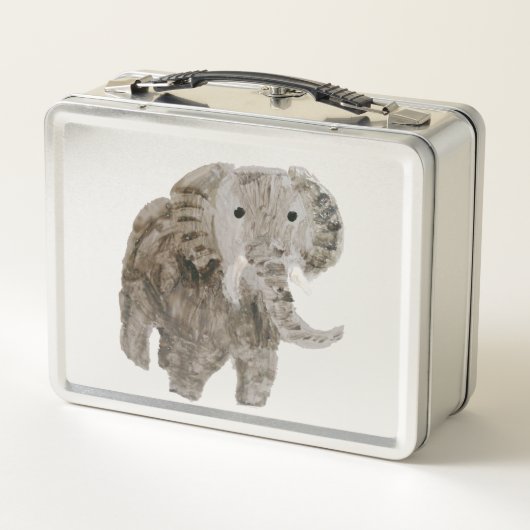 野生パーソナライズされた動物灰色ゾウ メタルランチボックス (裏面)
