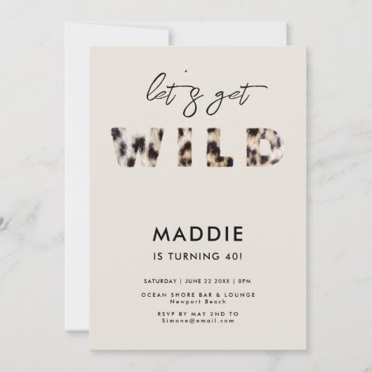 野生ヒョウの毛皮の文字を取得エレガント40th誕生日 招待状 (正面)