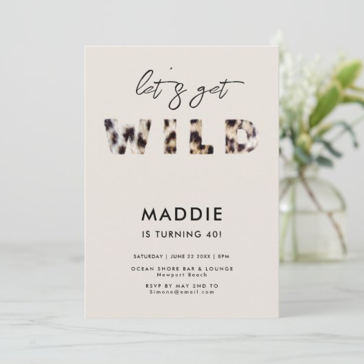 野生ヒョウの毛皮の文字を取得エレガント40th誕生日 招待状 (スタンド正面)
