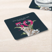 野生ヒョウ動物ピンク50誕生日 スクエアペーパーコースター (アングル)