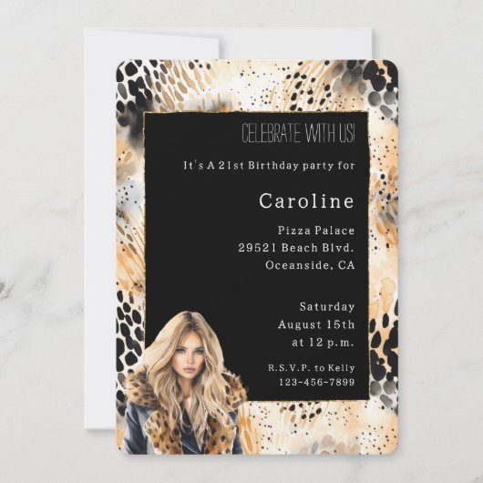 野生ヒョウ金髪の雌コート動物誕生日 招待状 (正面)