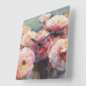 野生ピンクのバラ スクエア壁時計 (傾斜)