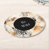 野生ブラッククリームヒョウ動物 ラウンドペーパーコースター (アングル)