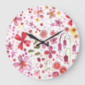 野生モダンの花の水色 ラージ壁時計 (正面)