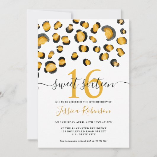 野生モダンヒョウの水の色のパターン甘い16 招待状 (正面)