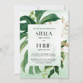 野生モンステラ熱帯葉金ゴールド結婚ズ 招待状 (正面)