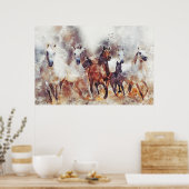 野生ランニングの馬デジタル操作絵画ズ ポスター (キッチン)