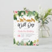 野生ワンフローラ誕生日招待状ジャングル動物 招待状 (スタンド正面)