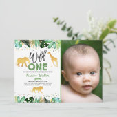 野生ワン誕生日招待状ジャングル動物パーティー 招待状 (スタンド正面)