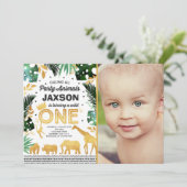 野生ワン誕生日招待状ジャングル動物パーティー 招待状 (スタンド正面)