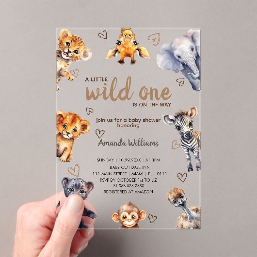 野生一動物モダン男の赤ちゃんシャワー アクリル招待状 (インサイチュ (ポータブル))