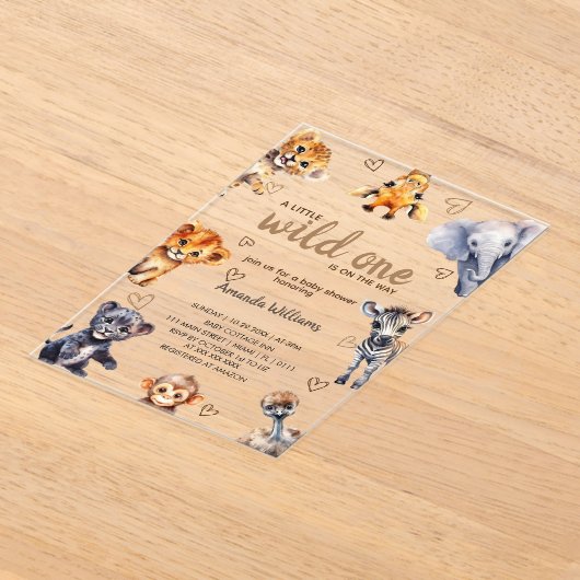 野生一動物モダン男の赤ちゃんシャワー アクリル招待状 (レイダウン)