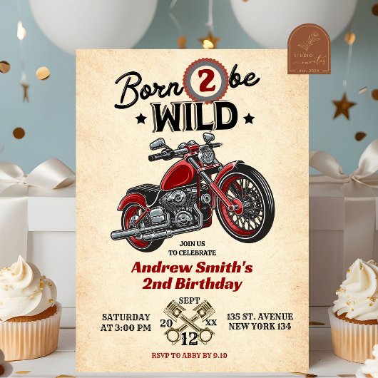 野生児2歳の誕生日おめでとうバイク男子 招待状
