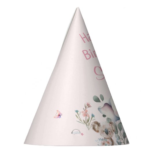 野生動物かわいい動物ピンクの誕生日パーティー パーティーハット (左)