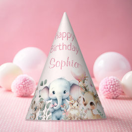 野生動物かわいい動物ピンクの誕生日パーティー パーティーハット