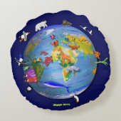 野生動物が付いている円形の惑星の地球のクッション ラウンドクッション (裏面)