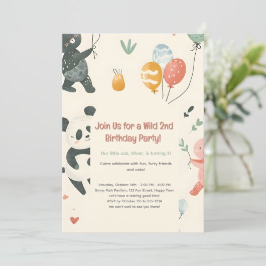野生動物のお友達の誕生日招待状 招待状 (スタンド正面)