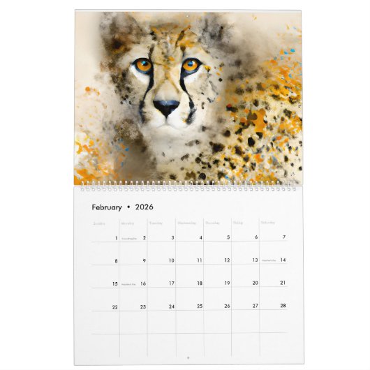 野生動物のアートカレンダーは年をパーソナライズ カレンダー (2月 2026)