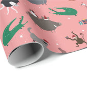 野生動物のクリスマスホリデー ラッピングペーパー (ロールコーナー)